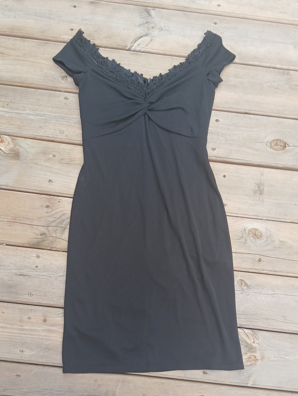 Elegant Black Bead And Lace-Trim Off-Shoulder Dress